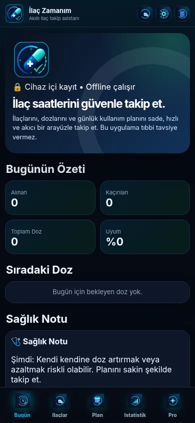 İlaç Zamanım ana ekranı